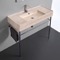 Beige Travertine Design Ceramic Console Sink and Polished Chrome Stand, 40